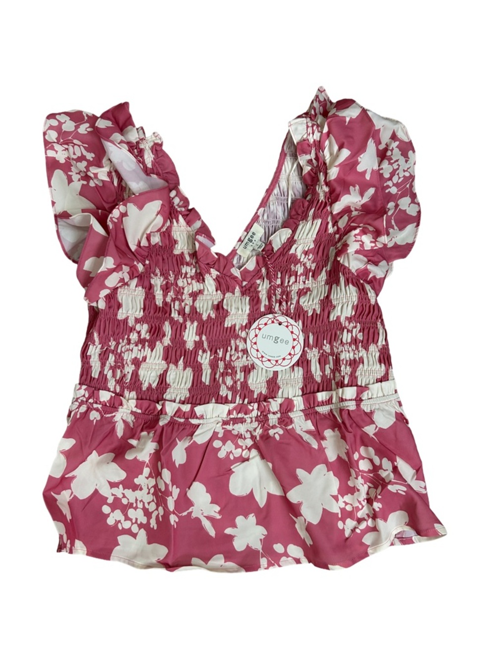 Umgee Rose-Pink Floral Smocked Top